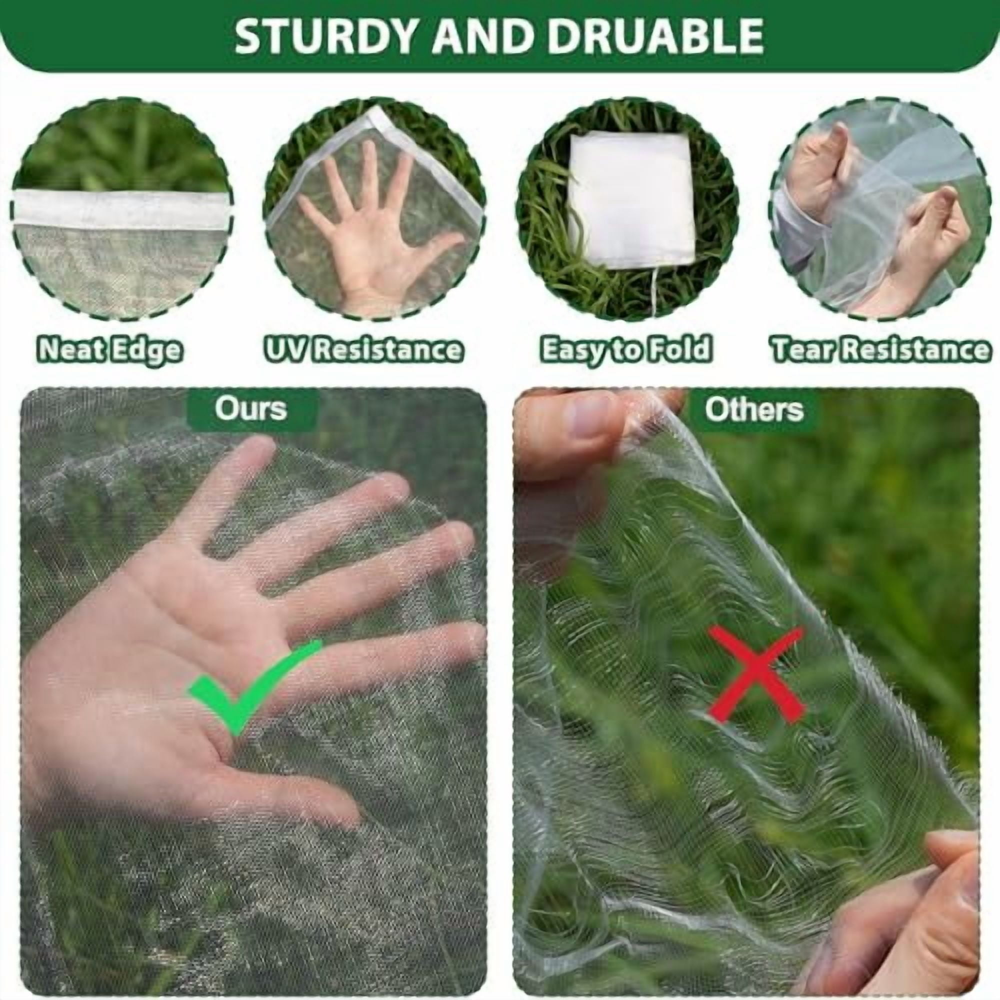 Fruit Tree Netting Bags with Drawstring,Insect Bird Netting Pest Barrier for Garden Protection,Blueberry Bushes Netting Cover for Protect Plant Flower from Cicadas Bug (4.9 x 3.3 FT - 6 Pack)