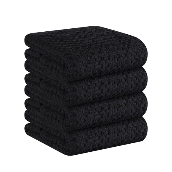 Native Fab Set of 4 Premium Waffle Dish Towels 16x26 inches - Soft Absorbent - 100% Cotton Kitchen Towels for Quick Drying Dishes, Reusable Cleaning Cloths, Black