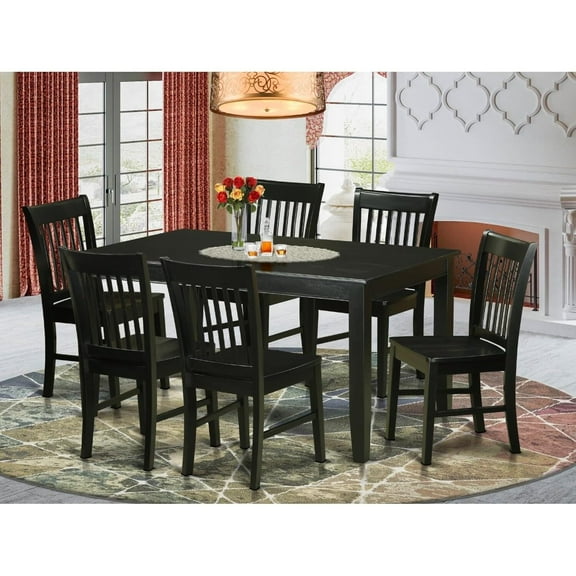 Modern Kitchen Table Set - 7 Piece Dining Set with 6 Chairs - Rectangular Wood Table & Dining Room Chairs - Black Finish