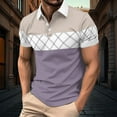 thumbnail image 2 of ZCFZJW Men's Striped Color Block Golf Shirt Work Dressy Casual Summer Short Sleeve Button Collared Athletic Workout T-Shirts Tops Purple XXXL, 2 of 7