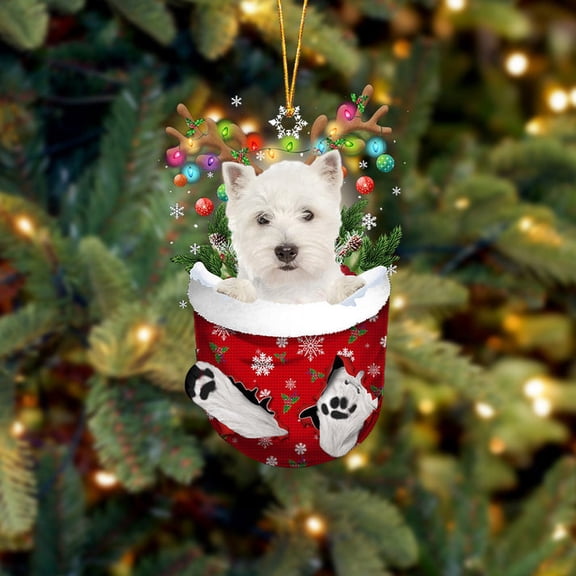 Acrylic 2D FLAT - West Highland White Terrier In Snow Pocket Christmas Ornament Flat Acrylic Dog Ornament - Holiday Tree Decoration
