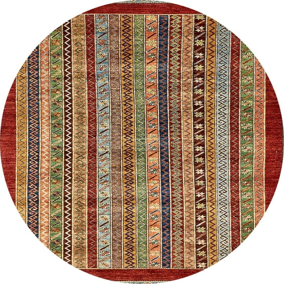 Ahgly Company Indoor Round Abstract Red Southwestern Area Rugs, 7' Round