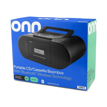 ONN. PORTABLE CD/CASSETTE BOOMBOX WITH BLUETOOTH WIRELESS TECHNOLOGY, BLACK