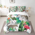 thumbnail image 2 of Manfei Flamingo Leopard Parrot 7pcs Bedding Comforter Set,Flower Leaves Queen Bedding Sets Super Cozy,Floral Animal Queen Sheet Sets,Luxury Teenager Bedroom Decor,Reversible, 2 of 8
