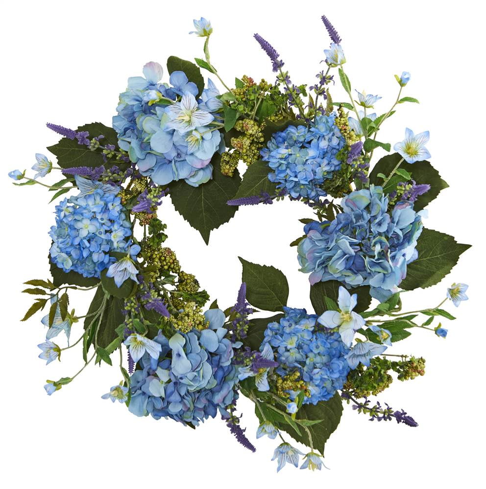 24 in. Hydrangea Wreath in Blue