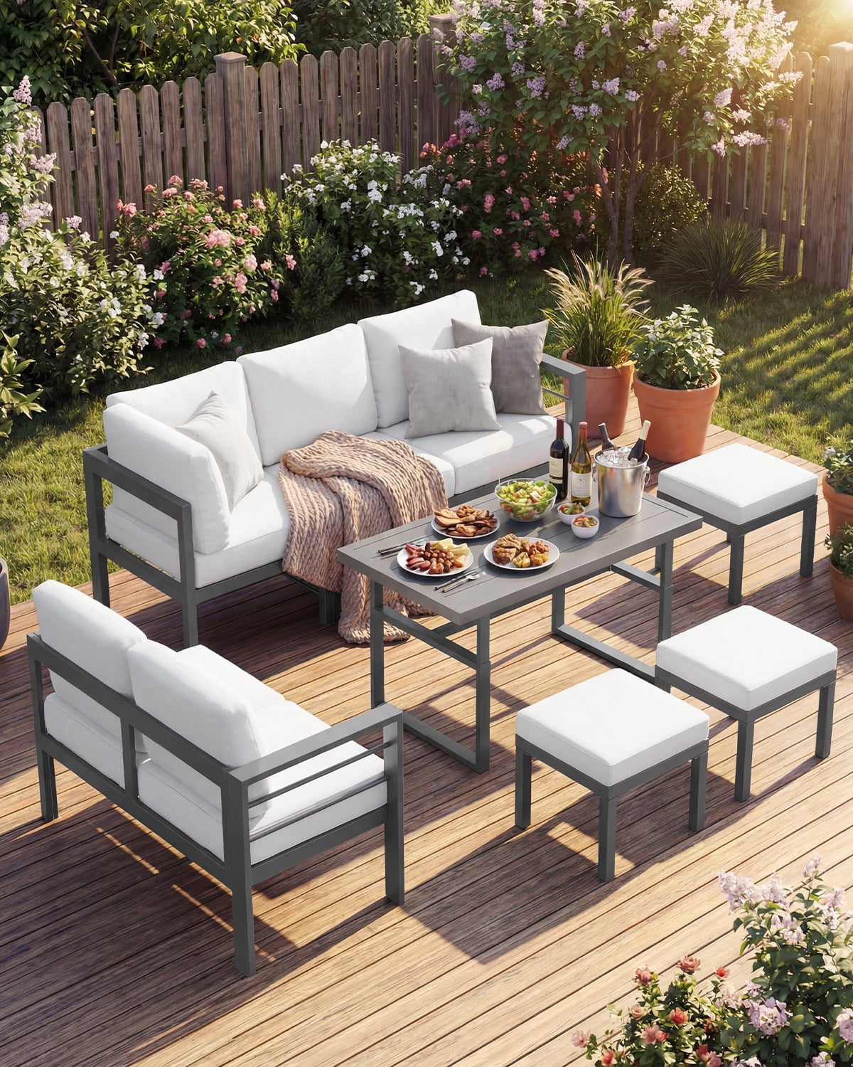 AECOJOY Outdoor Furniture Sets Clearance, Aluminum Patio Furniture Sets on sale, Metal Patio Sets, Outdoor Conversation Sets, Outdoor Sectional Sofa for Lawn,Light Grey