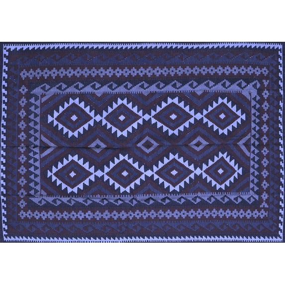 Ahgly Company Machine Washable Indoor Rectangle Southwestern Blue Country Area Rugs, 8' x 10'