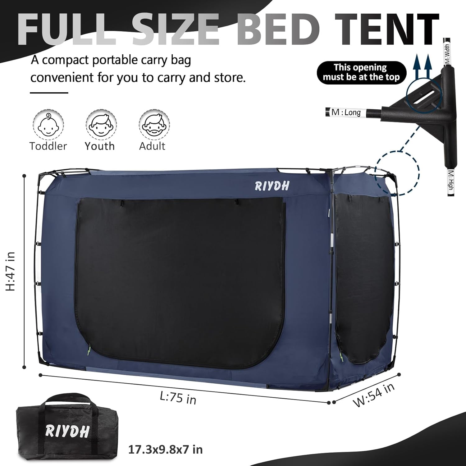 Bed Tent Bed Canopy Full Size Tents for Adult - Portable Dream Tent Indoor Sleeping Tents 93% Blackout with 3 Doors Breathable Big Space Tents