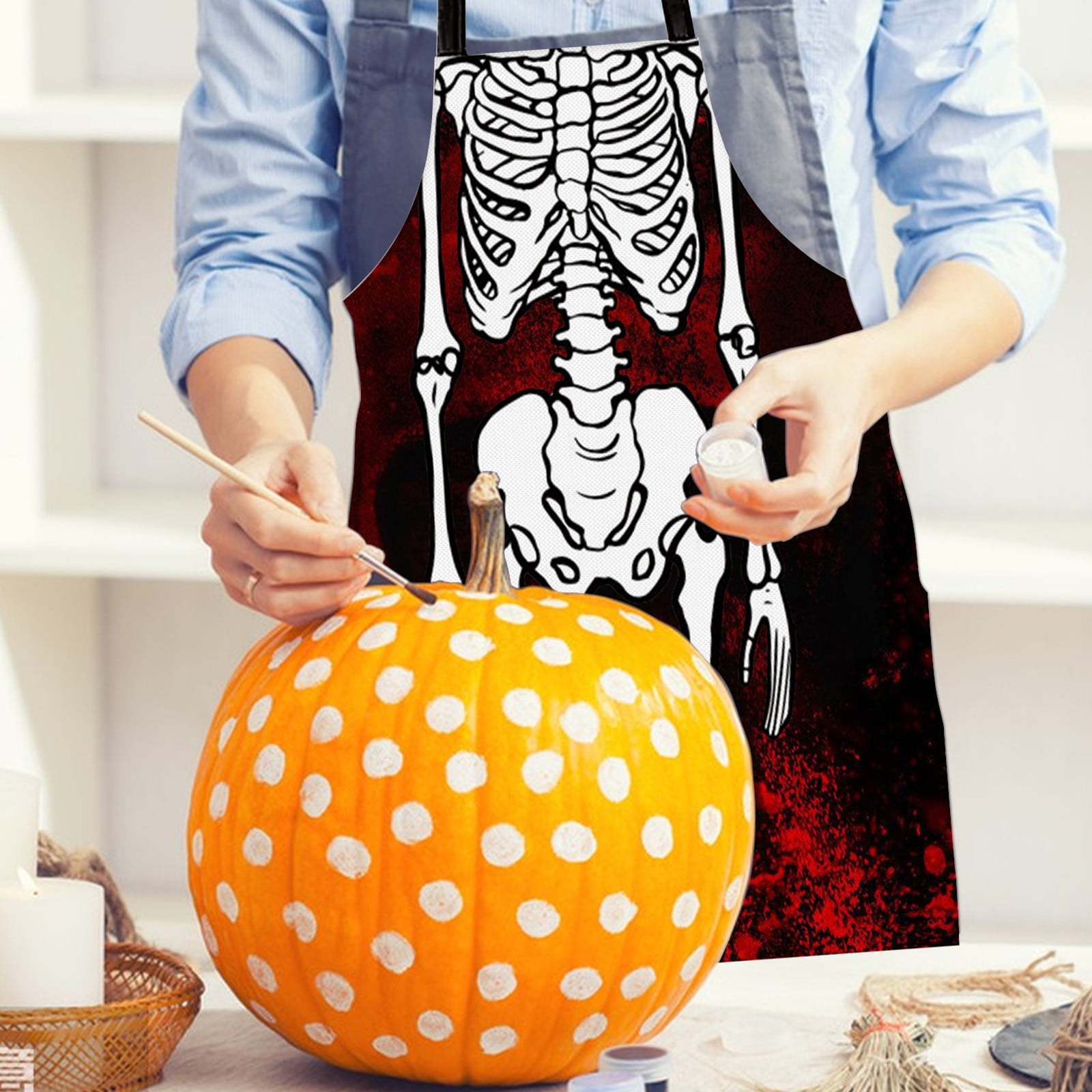 Halloween Apron For Men And Women, Premium Skull Rose Pattern Gothic Holiday Decorative Apron for Kitchen, Dining Room, Cooking