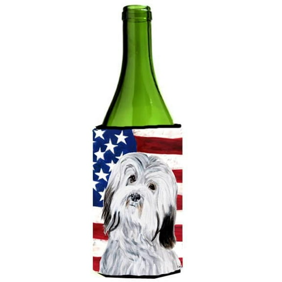 Havanese With American Flag Usa Wine bottle sleeve Hugger  24 Oz.