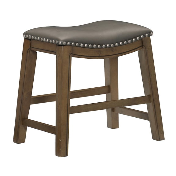 Homelegance 18" Dining Height Wooden Bar Stool Saddle Seat Barstool, Gray Brown