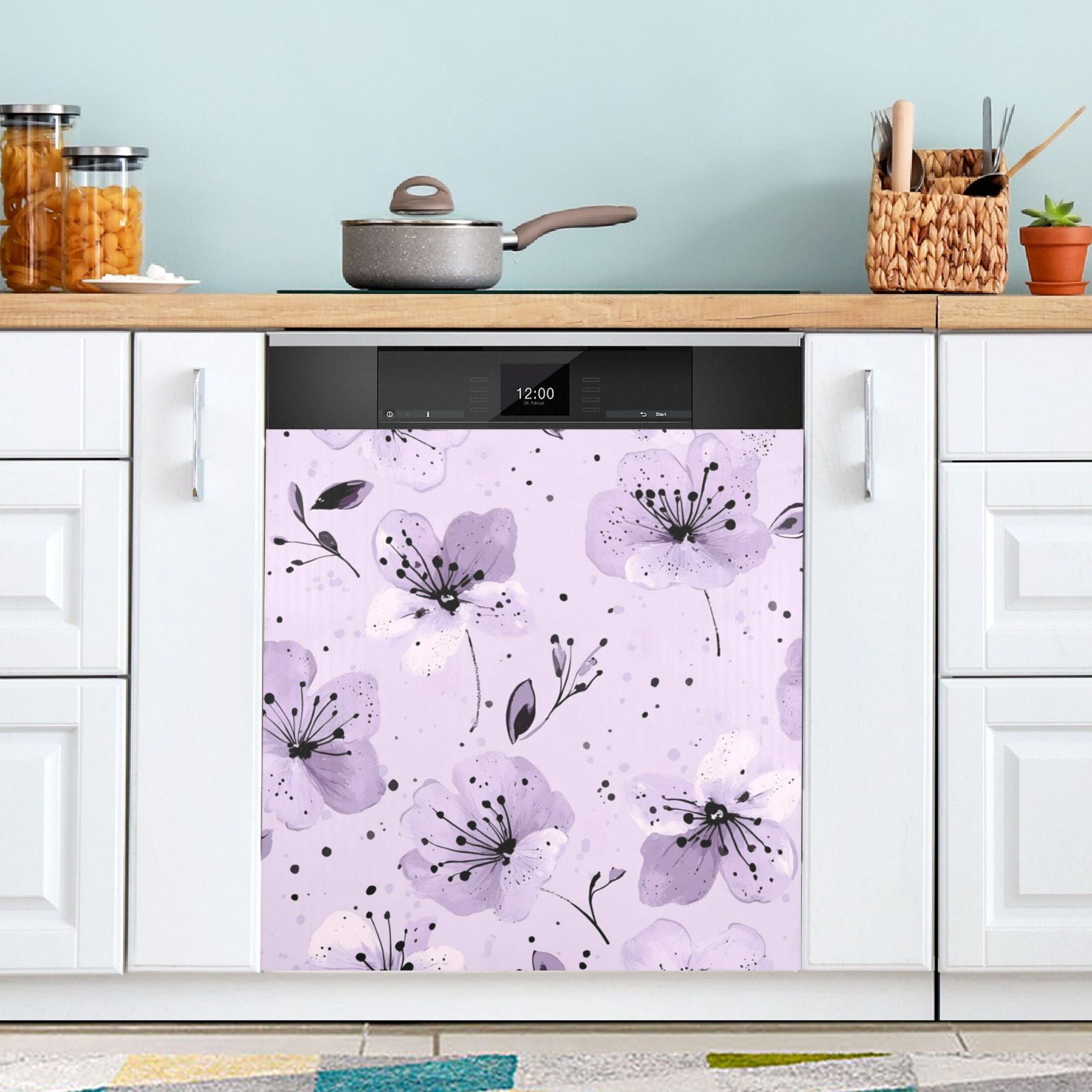 Dishwasher Magnetic Sticker 23x26 Inch Refrigerator Magnetic Sticker Washing Machine Magnetic Sticker Kitchen Panel Magnetic Sticker Home Decor Blooming Purple Flower