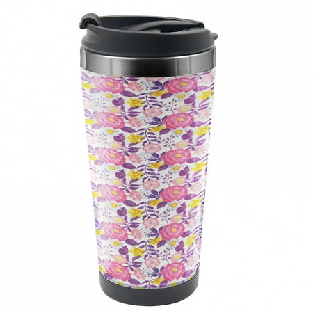 

Garden Art Travel Mug Delicate Blossoms Steel Thermal Cup 16 oz by Ambesonne