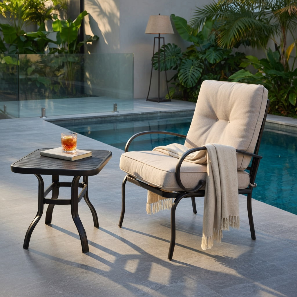 Hommoo 2-Piece Outdoor Patio Furniture Set, Cushioned Loveseat & Coffee Table with 4" Thick Cushions, Steel Frame, Easy-Clean Olefin Fabric, Beige