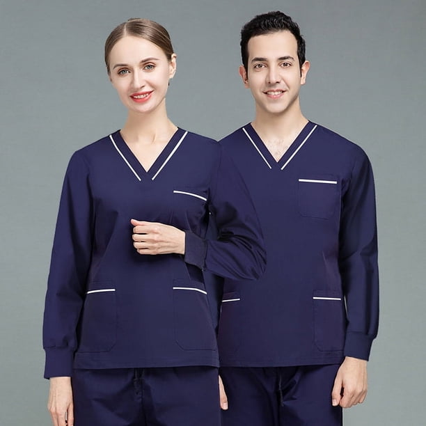 Ropa de lavado, ropa quirúrgica de manga larga, traje de color sólido, ropa de trabajo de salón de belleza, ropa de mano para cepillo dental oral de médico y enfermera para mujer
