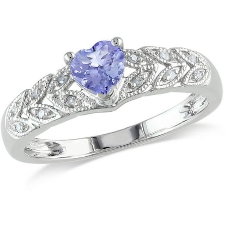 3/8 Carat T.G.W. Tanzanite and Diamond-Accent 10kt White Gold Heart Ring