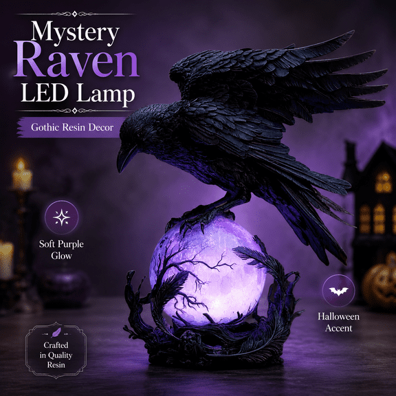 Gothic Style Mysterious Crow LED Light - on Luminous Sphere Sculpture, Spooky Festive Decor, Perfect for Halloween, Gothic Home Decor, Warm Glow Ambience, Black