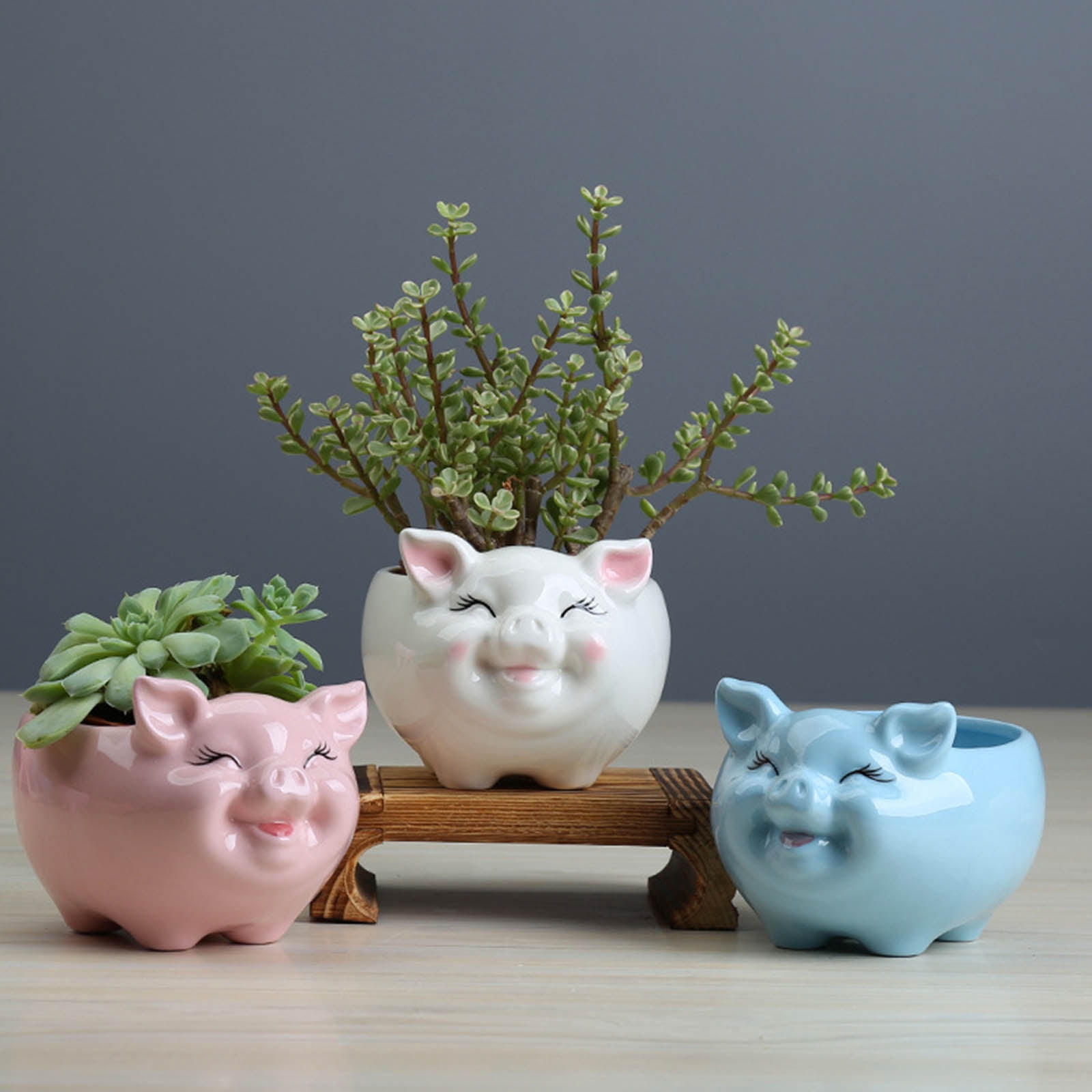 Nordic Style Ceramic Flower Pot Cartoon Animal Pig Succulent Bonsai Potted Planter for Indoor Outdoor Garden Yard Decor