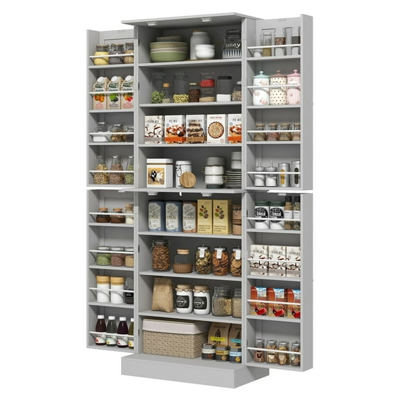 65" Kitchen Pantry Cabinet - Gray Food Storage Organizer with Doors & Adjustable Shelves