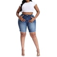 thumbnail image 6 of Gocolloa Women's Plus Size High Waisted Stretchy Jean Shorts 10" Inseam Raw Hem Denim Bermuda Shorts Royal Blue 20W, 6 of 6