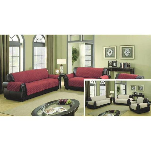 Quick Fit REYNOLD 5125 Couverture de Canapé Réversible Housse de Canapé - Meubles Résistant à l'Eau Housse Grande pour les Enfants Chiens Animaux de Compagnie - Solide - Chaise - Rouge Bordeaux & Beige