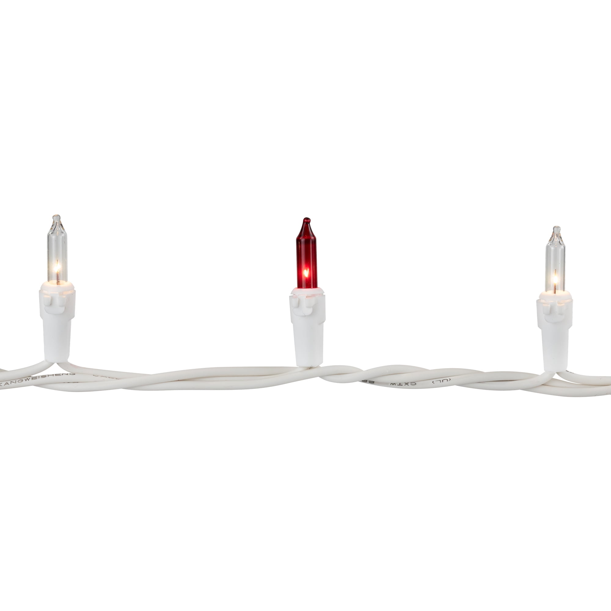 Set of 100 Red & Clear Mini Christmas Lights 2.5" Spacing - White Wire