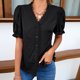 thumbnail image 5 of Blusa de camiseta lisa con botones de encaje y cuello en V de verano a la moda sexy informal para mujer Pompotops lopia999577, 5 of 9