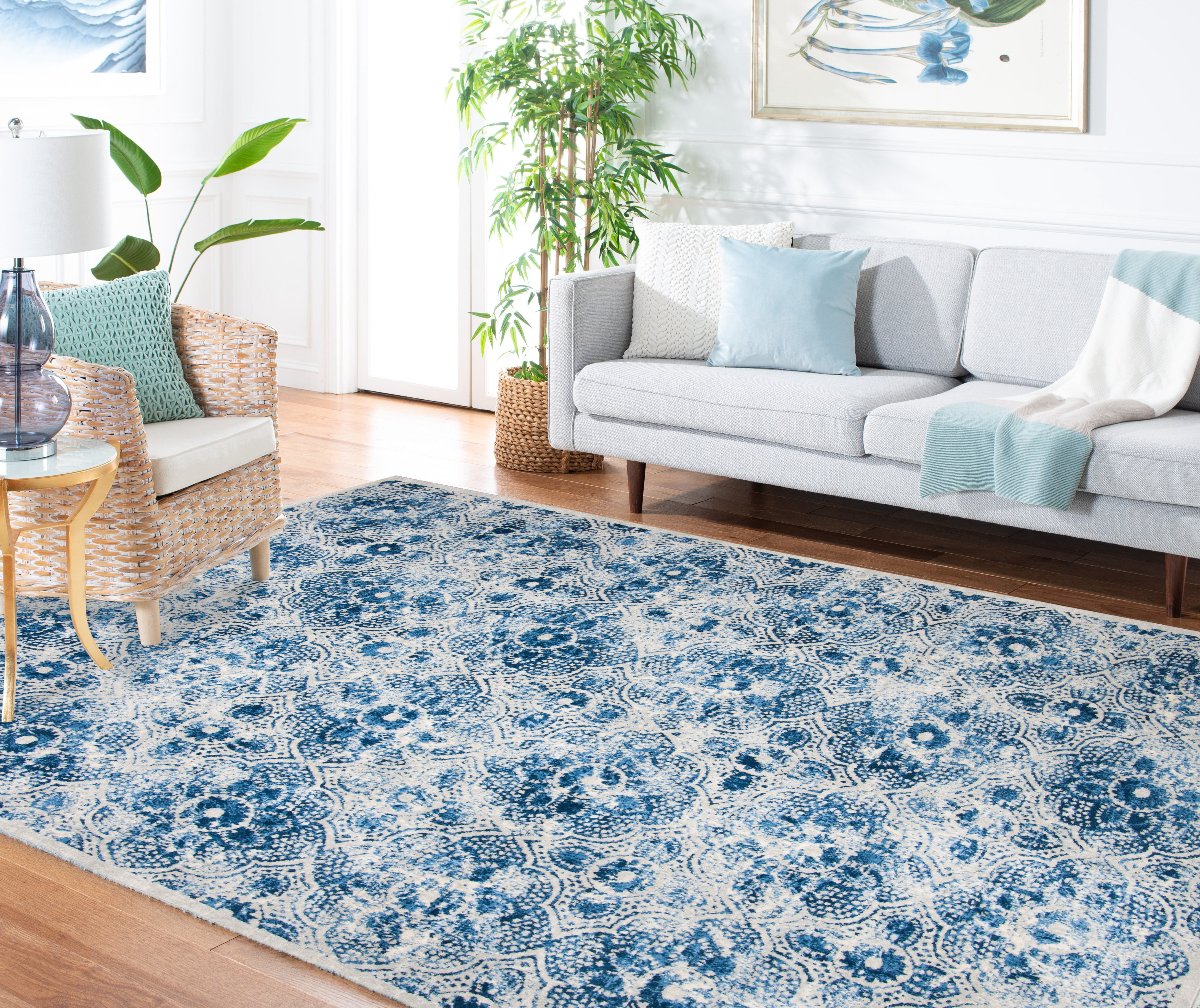 SAFAVIEH Martha Stewart Nazca Floral Area Rug, Cream/Blue, 9' x 12'