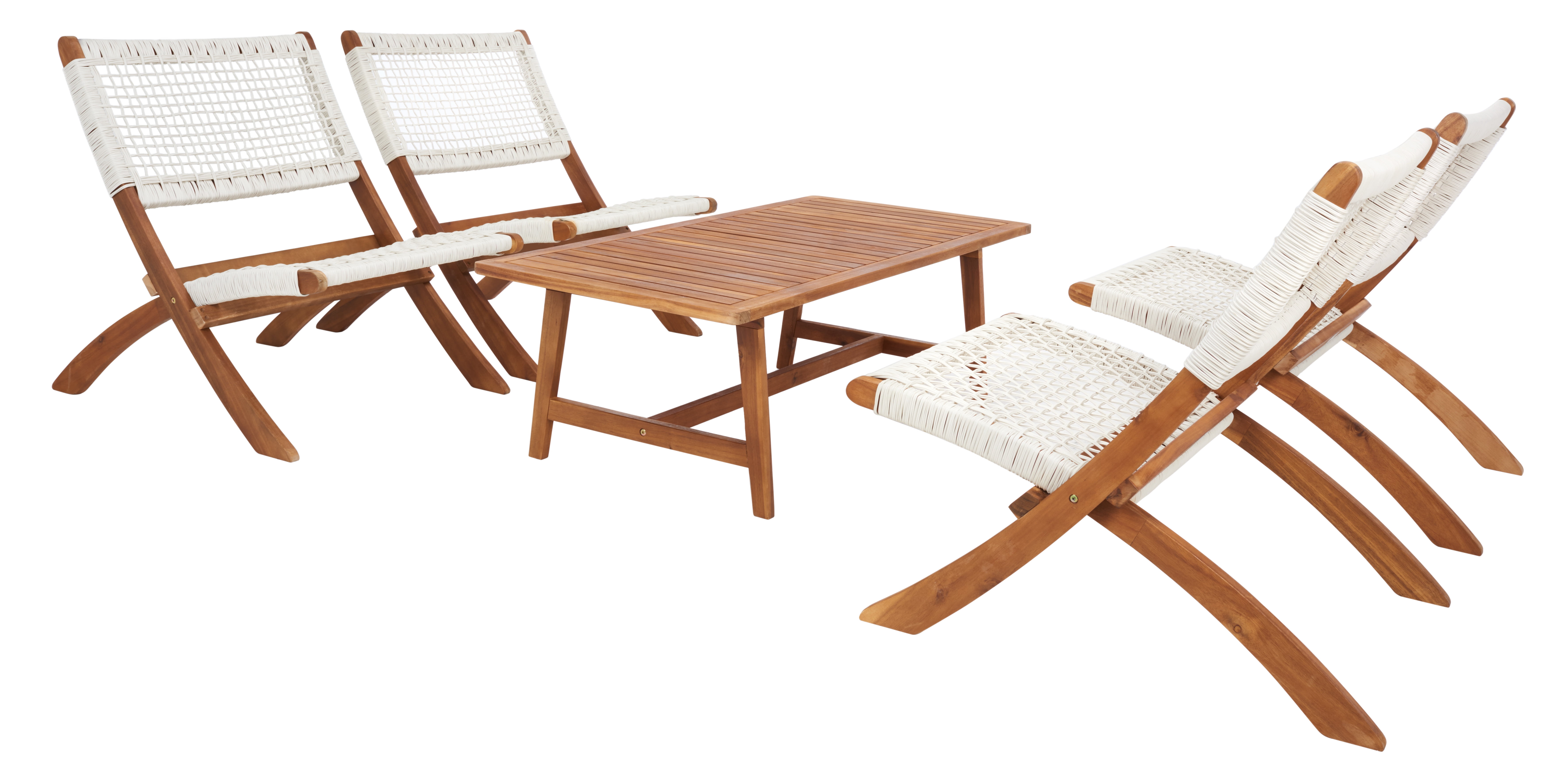 SAFAVIEH Blaze Outdoor Patio 5 Piece Coffee Set, Natural/White