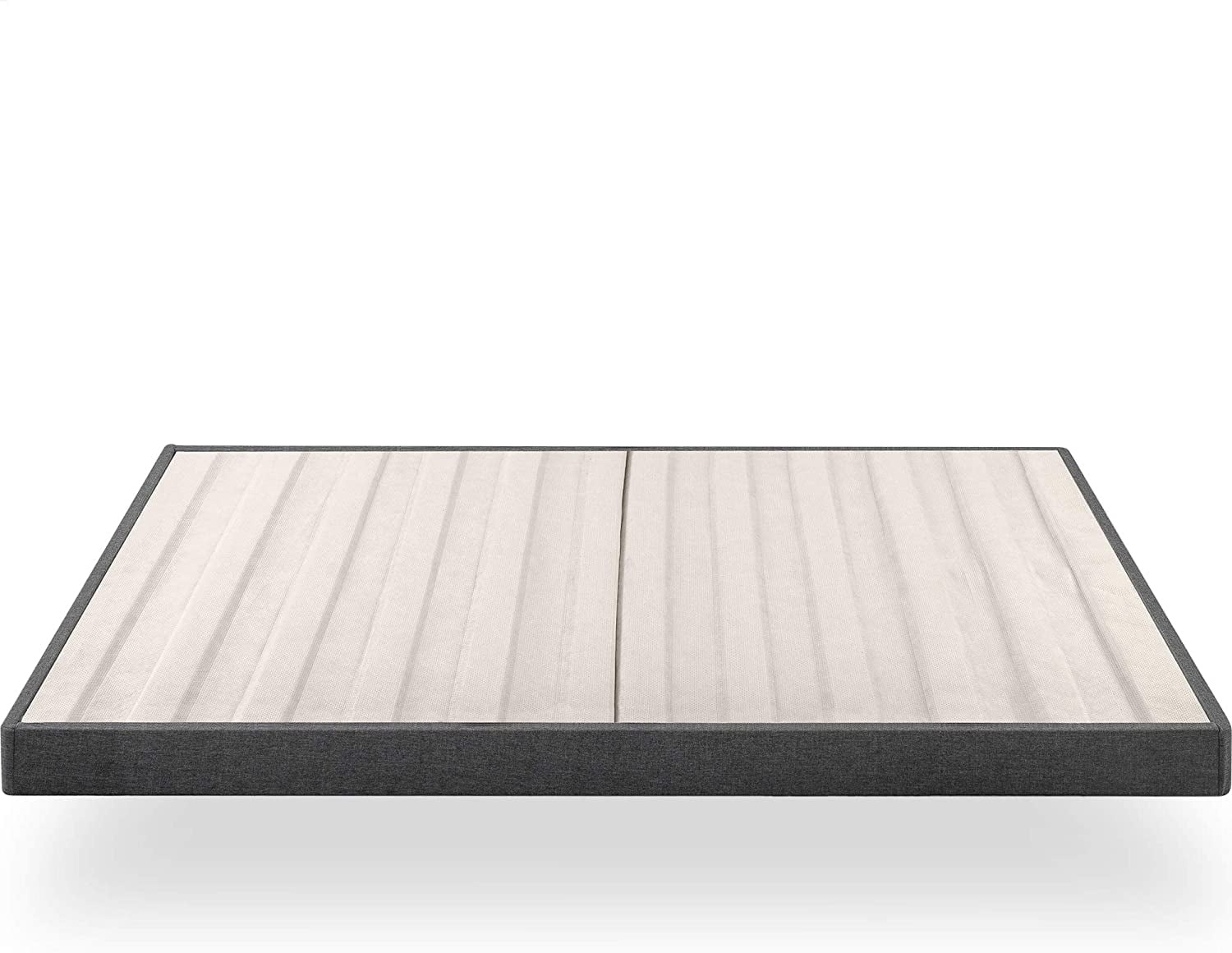 LUNX Upholstered Metal Box Spring with Wood Slats / 4 Inch Mattress