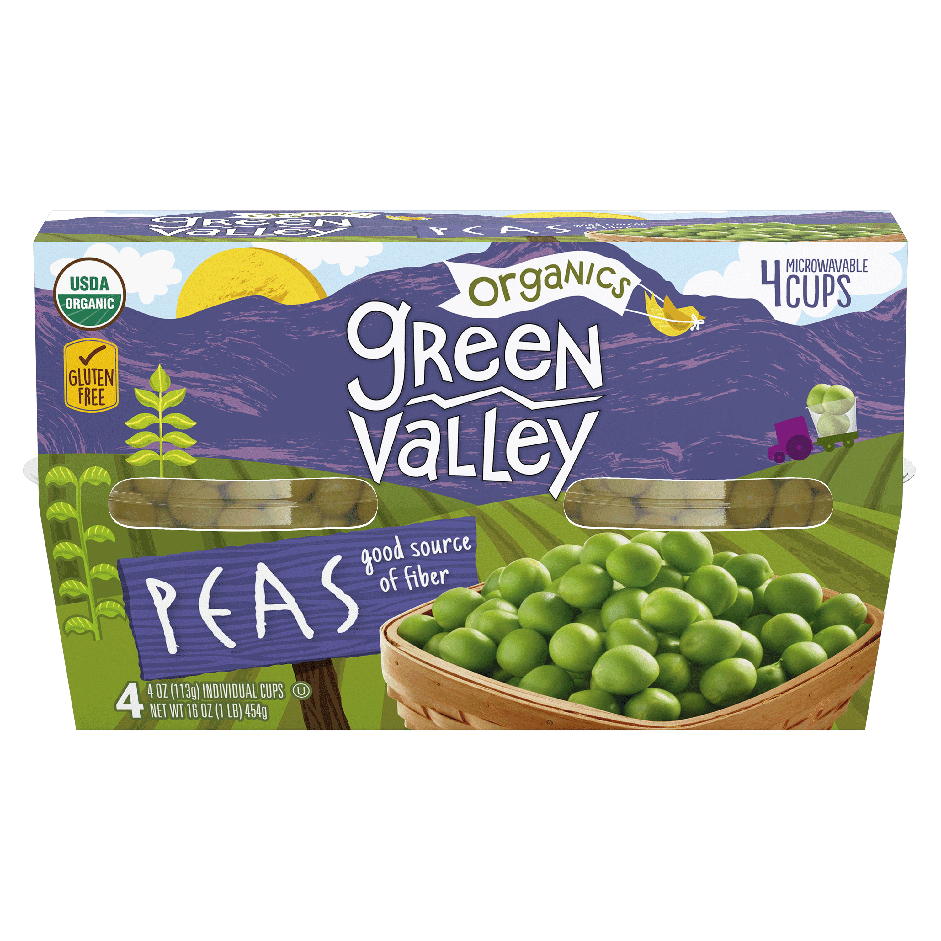 (6 pack) Green Valley Organic Peas, 4 oz, 4 Cups