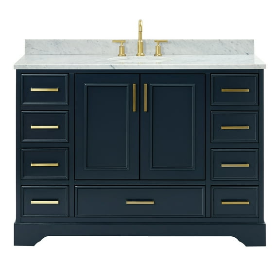 Ariel Stafford 49 Inch Single Oval Sink Vanity With Carrara White Marble Countertop W/0.75" Edge In Midnight Blue