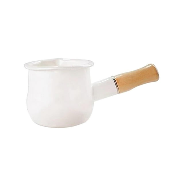 Olla de leche esmaltada, cacerola pequeña para cocinar, olla para gachas, olla para derretir mantequilla, olla multifuncional para leche, olla para sopa para viajes en RV y hogar Blanco