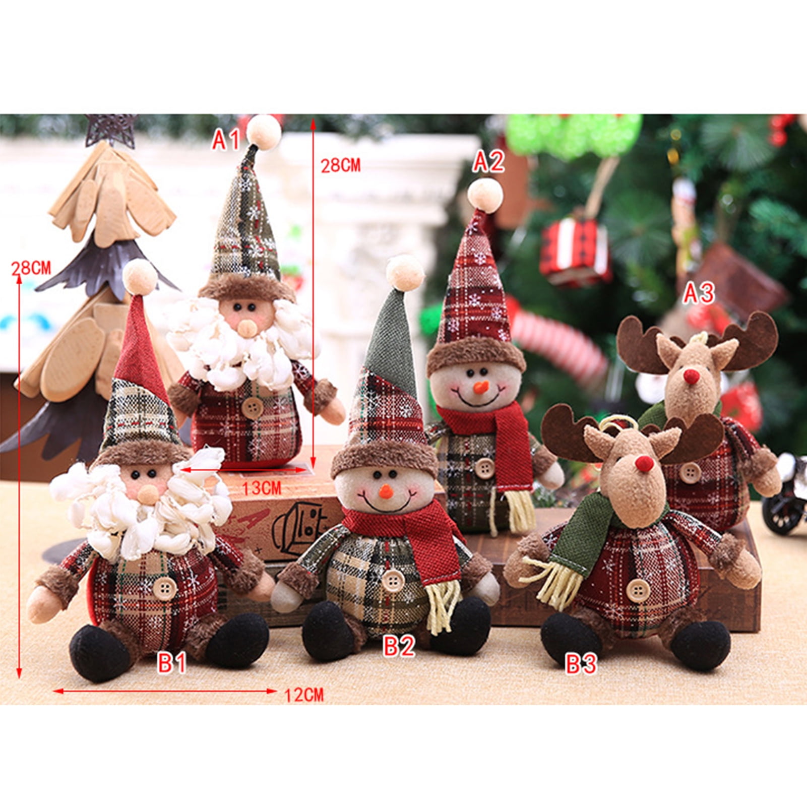 YDxl Santa Claus Snowman Elk Plaid Stuffed Doll Toy Christmas Decoration  Kids Gift