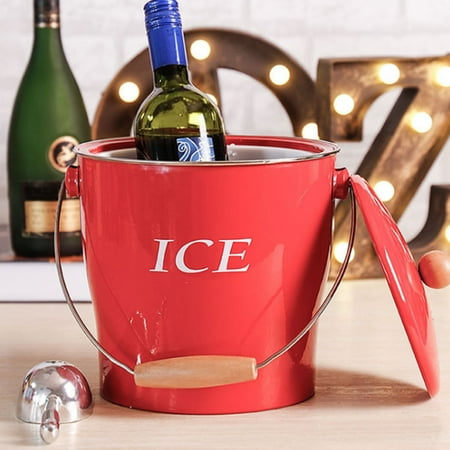 Table Ice Bucket Holder Asewan 4L Metal Double Walled Ice Bucket Set Wine Champagne Ice Container Cooler Holder Detachable Inner Tank With Scoop & Lid & Handle ()