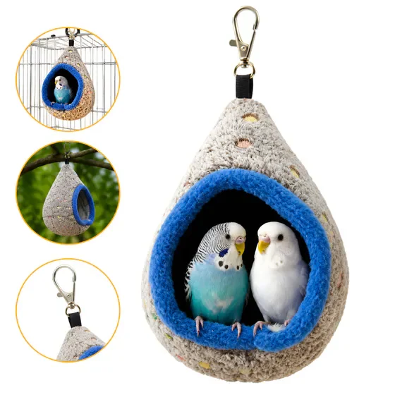 Parrot Hanging Nest Bed, Soft Plush Cave Hideout for Parakeet, Conure, Lovebird & Hamster, Gray