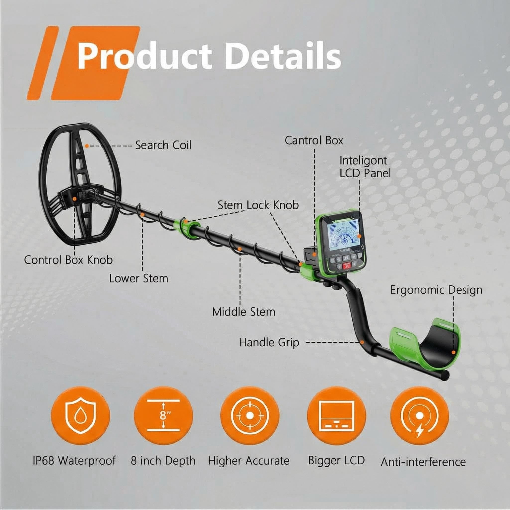 Metal Detector for Adults & Kids, Waterproof Metal Detectors with High Accuracy 11" Search Coil, All Metal & Disc Modes for Gold Detector,Green