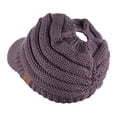 thumbnail image 3 of C.C BeanieTail Warm Knit Messy High Bun Ponytail Visor Beanie Cap, Violet, 3 of 3