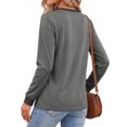 thumbnail image 4 of MOSHU Color Block T Shirts for Women V Neck Long Sleeve Womens Shirts Loose Fall Tops with Pocket, 4 of 8