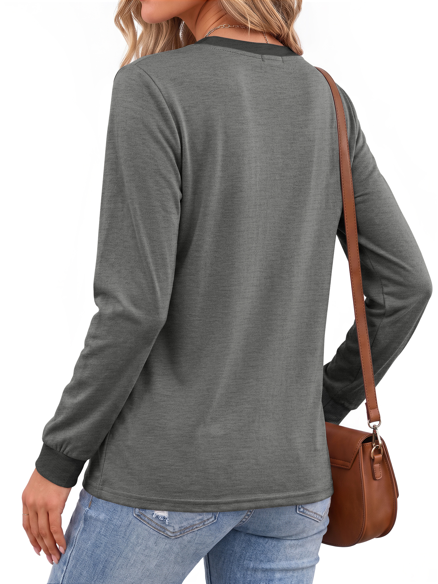Moshu Women's V-Neck Color Block Long Sleeve Top photo 4