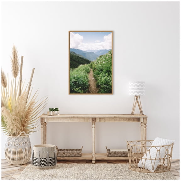 Kate and Laurel Mountain Trail Scenic Landscape Framed Canvas Wall Art  by Patricia Rae 23 x 33 Sylvie Natural, Rustic Farmhouse, Landscapes, Nature Art for Wall Decor, Living Room Bedroom