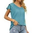 OFEEFAN Women's Summer Top - V-Neck Ruffle Short Sleeve Loose Fit T-Shirt (Color Dark Grey, Size Large)