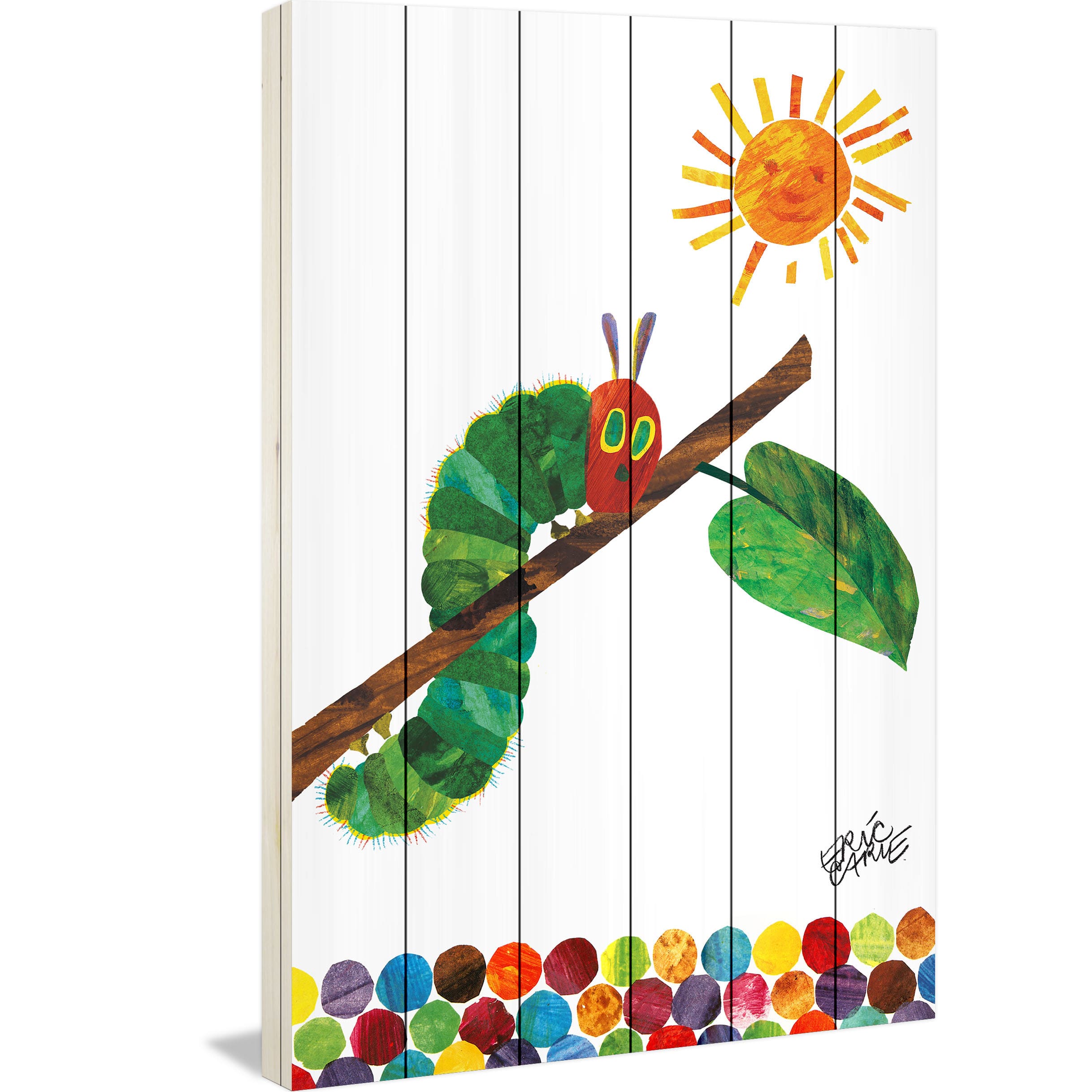 Eric Carle Crawling Caterpillar 2 Art Print on White Pine Wood