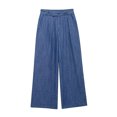 thumbnail image 3 of HH TRAF 2024 Pantalones casuales de pierna ancha para mujer, pantalones vaqueros azules de cintura alta con bolsillos, botones y cremallera, pantalones largos de otoño para mujer a la moda, 3 of 5