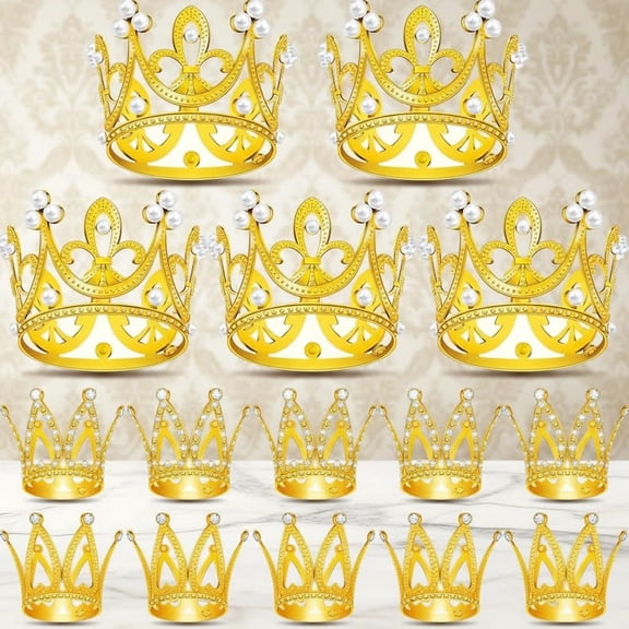 Mini Crowns for Flower Bouquets, Mini Crown Cake Topper, Small Crystal Pearl Cupcake Toppers for Flower Arrangements Party Wedding Decor