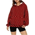 thumbnail image 4 of EchfiProm Hoodie Women Sweatshirts Trendy Red Hooded Loose Polka Dot Long Sleeve Tops Hoodie with Pocket, 4 of 7