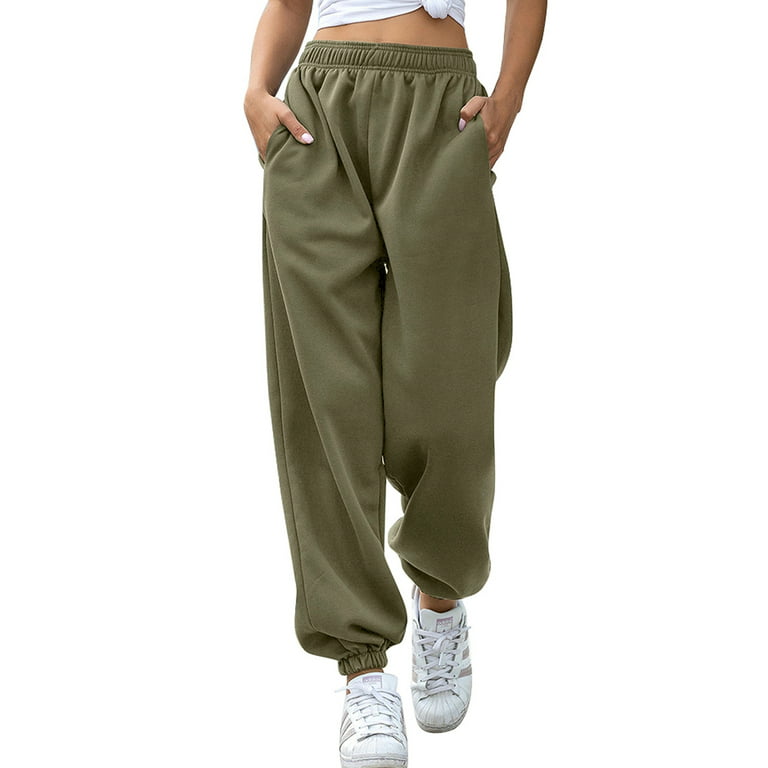 Karuedoo Women Fleece Warm Joggers Sweatpants High Waist Loose Baggy Hip  Hop Casual Sport Pants Streetwear Army Green S
