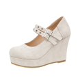 thumbnail image 3 of Willtoo Women’s Double Buckle Mary Jane Wedge Pumps, Faux Suede Platform Closed Toe High Heel Shoes, Party Dress Casual Heels, 3 of 5