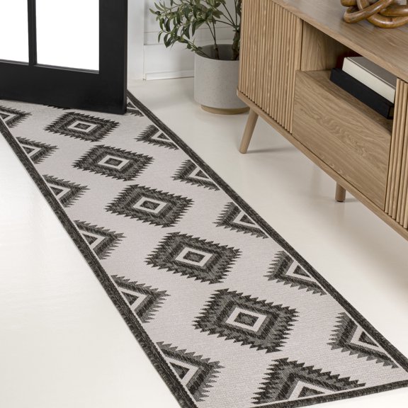 JONATHAN Y TUSCAN SUN 2 x 8 Runner Rug, Lior Geometric Moroccan Diamond - Black/Cream, TSN202A-28
