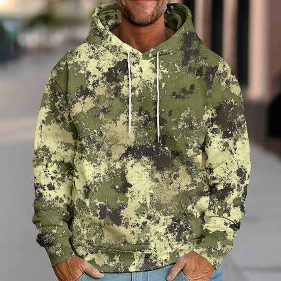 DODADAWANJ Mens Camo Hoodie Long Sleeve Drawstring Hoodies Big and Tall Athletic Sweatshirt Tactical Track Pullover Sweatshirts L